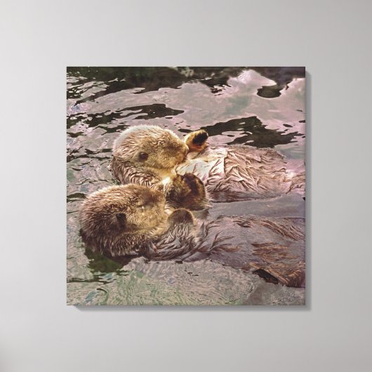 Zee Otters Holding Hands Canvas Afdruk (Voorkant)