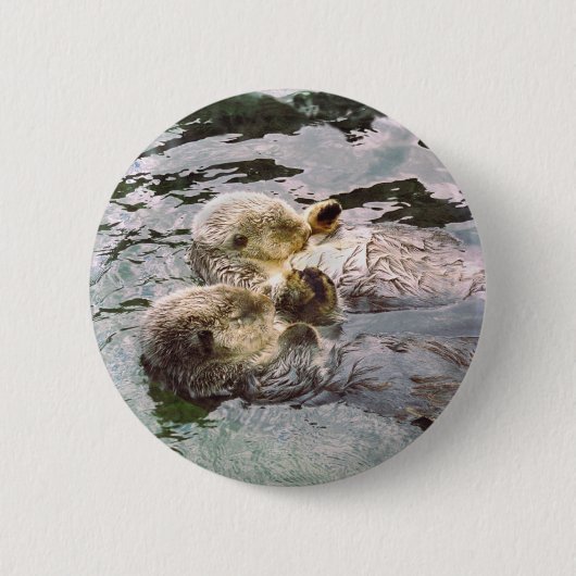 Zee Otters Holding Hands Ronde Button 5,7 Cm (Voorkant)
