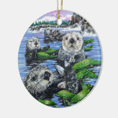 Zee Otters in Kelp Ceramic Ornament (Links)