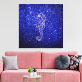 Zee Paard Ocean Life Roos Goud Kobalt Blauw Glitte Canvas Afdruk (Insitu (Woonkamer))