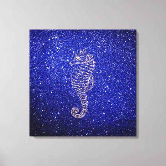 Zee Paard Ocean Life Roos Goud Kobalt Blauw Glitte Canvas Afdruk (Voorkant)