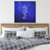 Zee Paard Ocean Life Roos Goud Kobalt Blauw Glitte Canvas Afdruk (Insitu (Slaapkamer))