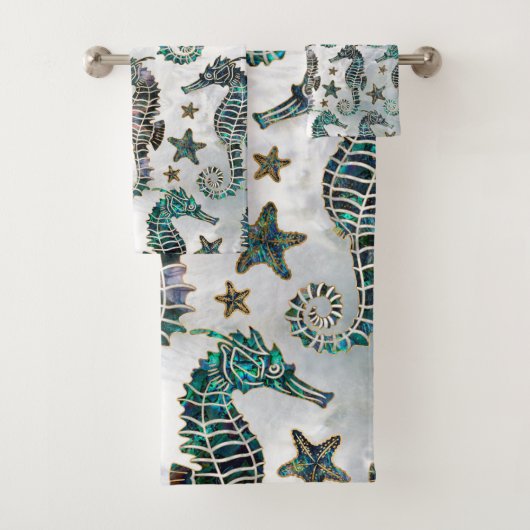 Zee paard Staarvis Abalone Pattern Bad Handdoek (Insitu)