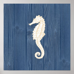 Zee Paarden blauw Poster van hout