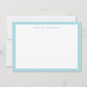 Zee Paisley Pattern Glacier Blue Monogram Notitiekaartje