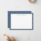 Zee Paisley Pattern Ocean Blue Monogram Notitiekaartje (Voorkant / Achterkant in situ)