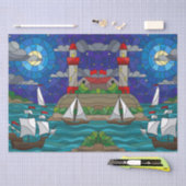 Zee Red Lighthouse Sailing Ships Shore Starry Sky Tissuepapier (Craft)