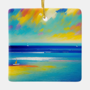 Zee Scape 10 "Vastgeplakt op het zand". Keramisch Ornament