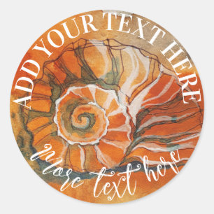 Zee Schelp Op Het Strand Aquarel Tekening Nautilus Ronde Sticker