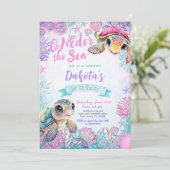 Zee Schildpad 1e Verjaardag Uitnodiging (Staand voorkant)