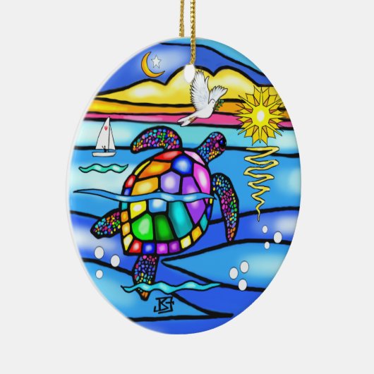 Zee Schildpad (#8 - met duif) Keramisch Ornament (Rechts)