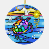 Zee Schildpad (#8 - met duif) Keramisch Ornament (Voorkant)