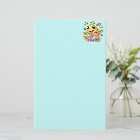 Zee Schildpad Baby Gelukkig en schattig personage Briefpapier (Staand voorkant)
