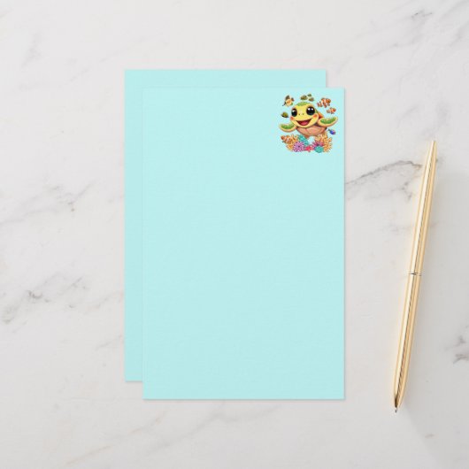 Zee Schildpad Baby Gelukkig en schattig personage Briefpapier (Voorkant / Achterkant in situ)