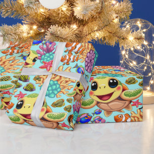 Zee Schildpad Baby Gelukkig en schattig personage Cadeaupapier