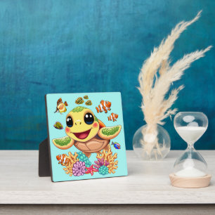 Zee Schildpad Baby Gelukkig en schattig personage Fotoplaat