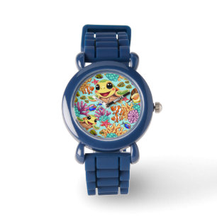 Zee Schildpad Baby Gelukkig en schattig personage Horloge