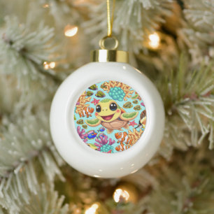 Zee Schildpad Baby Gelukkig en schattig personage Keramische Bal Ornament