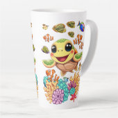 Zee Schildpad Baby Gelukkig en schattig personage Latte Mok (Rechterhoek)