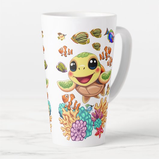 Zee Schildpad Baby Gelukkig en schattig personage Latte Mok (Rechterhoek)