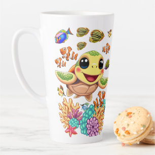 Zee Schildpad Baby Gelukkig en schattig personage Latte Mok
