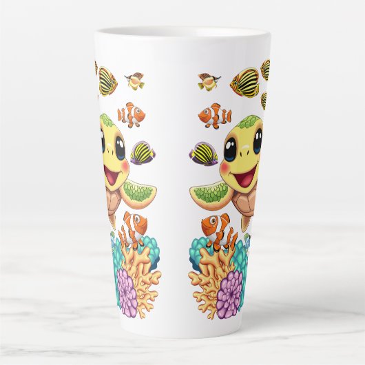 Zee Schildpad Baby Gelukkig en schattig personage Latte Mok (Voorkant)