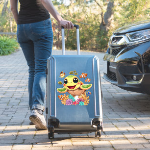 Zee Schildpad Baby Gelukkig en schattig personage Sticker