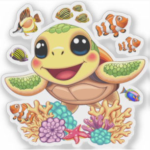 Zee Schildpad Baby Gelukkig en schattig personage Sticker
