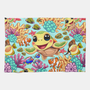 Zee Schildpad Baby Gelukkig en schattig personage Theedoek