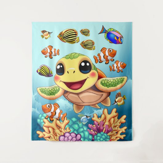 Zee Schildpad Baby Gelukkig en schattig personage Wandkleed (Voorkant)