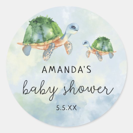 Zee Schildpad - baby shower Ronde Sticker (Voorkant)