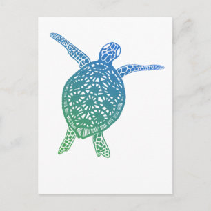 Zee schildpad beschermt de planeet groen blauw briefkaart