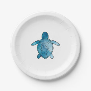 Zee Schildpad blauwe waterverf Papieren Bordje