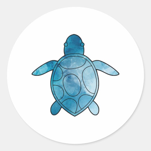 Zee Schildpad blauwe waterverf Ronde Sticker (Voorkant)