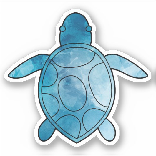 Zee Schildpad blauwe waterverf Sticker (Voorkant)