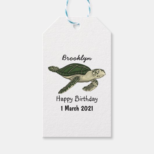 Zee schildpad cartoon cadeaulabel (Voorkant)