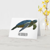 Zee schildpad cartoon kaart (Gele Bloem)