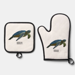 Zee schildpad cartoon ovenwant & pannenlap set