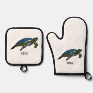 Zee schildpad cartoon ovenwant & pannenlap set