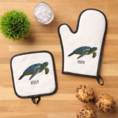 Zee schildpad cartoon ovenwant & pannenlap set (Top down)