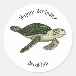 Zee schildpad cartoon ronde sticker