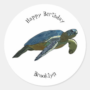 Zee schildpad cartoon ronde sticker