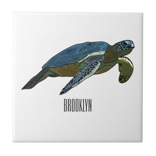 Zee schildpad cartoon tegeltje (Voorkant)