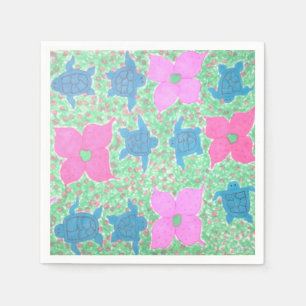  Zee schildpad en bloempapier servetten