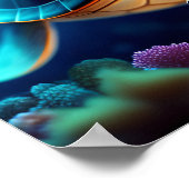 Zee, schildpad en digitale koraalkunst afdrukken poster (Hoek)