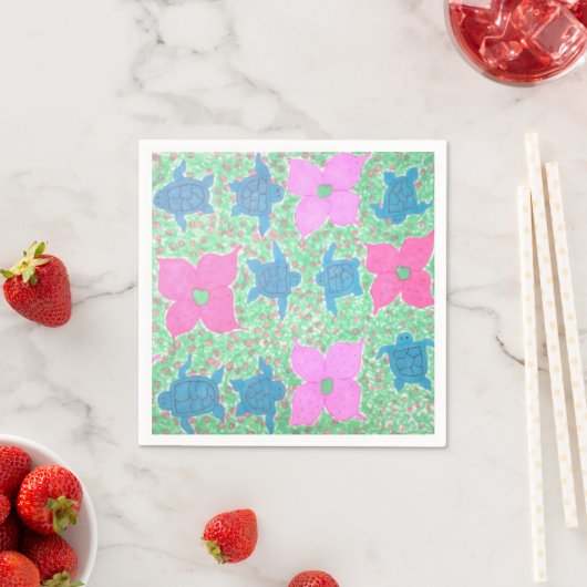 Zee Schildpad en Flower Paper servetten (Insitu)