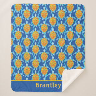 Zee Schildpad en Golven Blauwe Achtergrond Met Naa Sherpa Deken