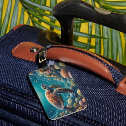 Zee Schildpad en Koraal Bagagelabel (Voorkant Insitu 1)