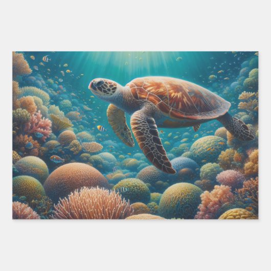 Zee Schildpad en Koraal Inpakpapier Vel (Voorkant 2)