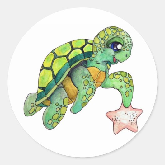 Zee Schildpad en zeesterren Ronde Sticker (Voorkant)